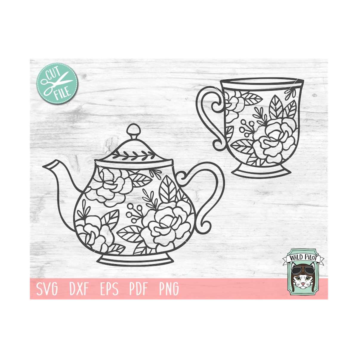 Teapot SVG, Teacup SVG, Tea pot flowers svg, tea cup flowers - Inspire