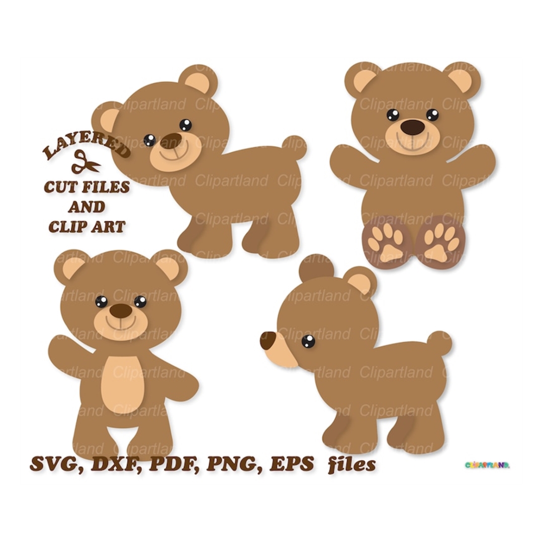INSTANT Download. Cute little brown bear cut file and clip a - Inspire