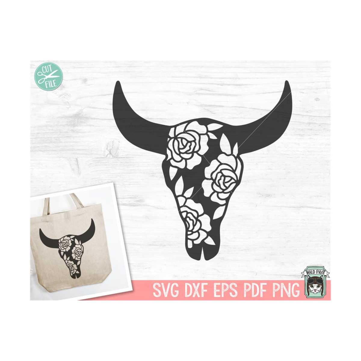 Cow Skull Flowers SVG, Cow Skull Floral SVG, Bull Skull Flor - Inspire