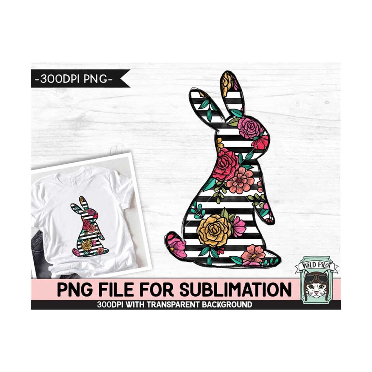 Easter SUBLIMATION design PNG, Stripe Floral Bunny png file, | Inspire ...