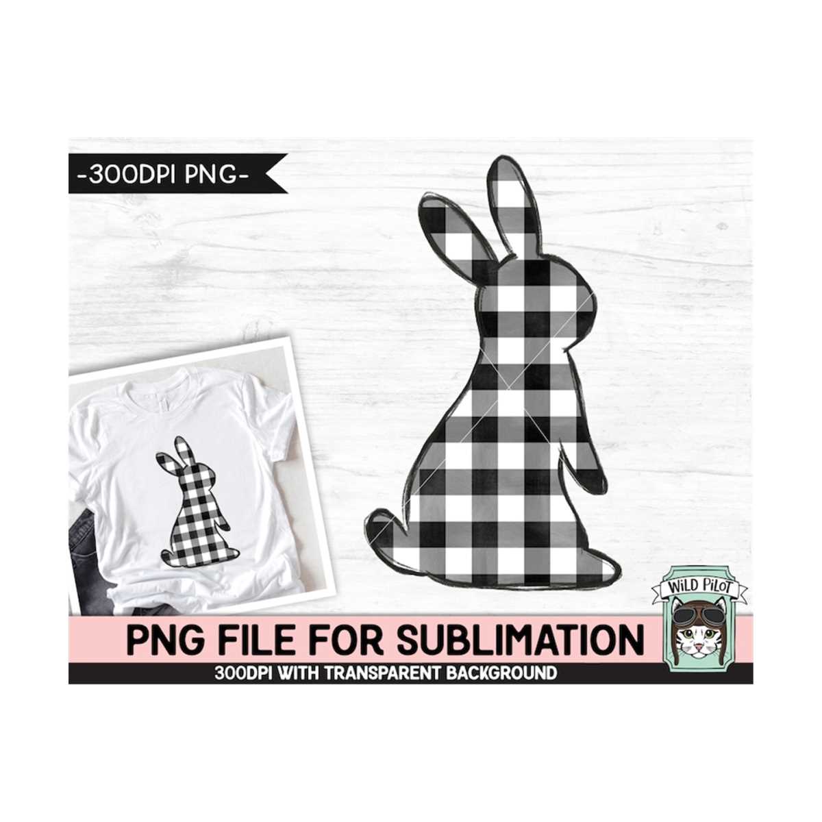Easter SUBLIMATION design PNG, Black White Buffalo Plaid Bun | Inspire ...