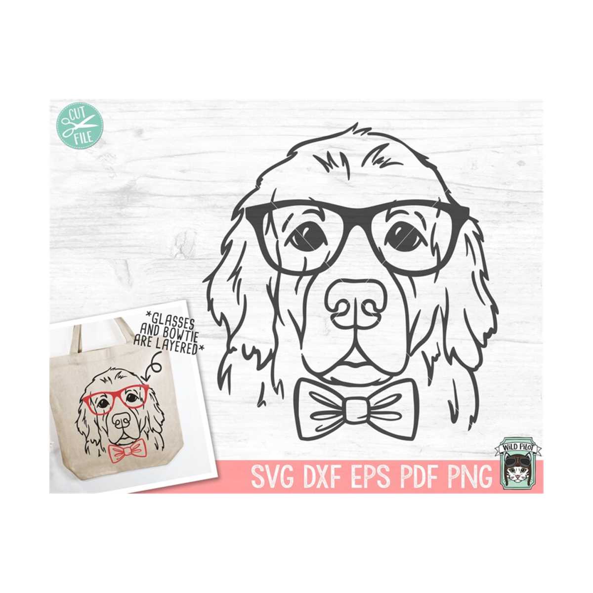 Golden Retriever svg file, Dog with Glasses svg, Dog with Bo Inspire