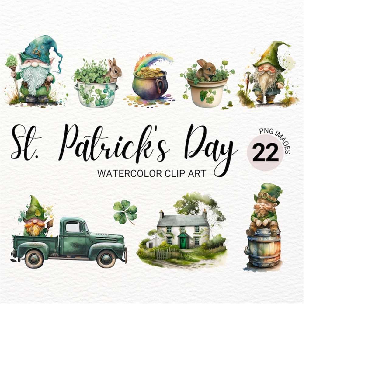 St Patricks Clipart | Watercolor St Patricks Day PNG | Gnome - Inspire ...