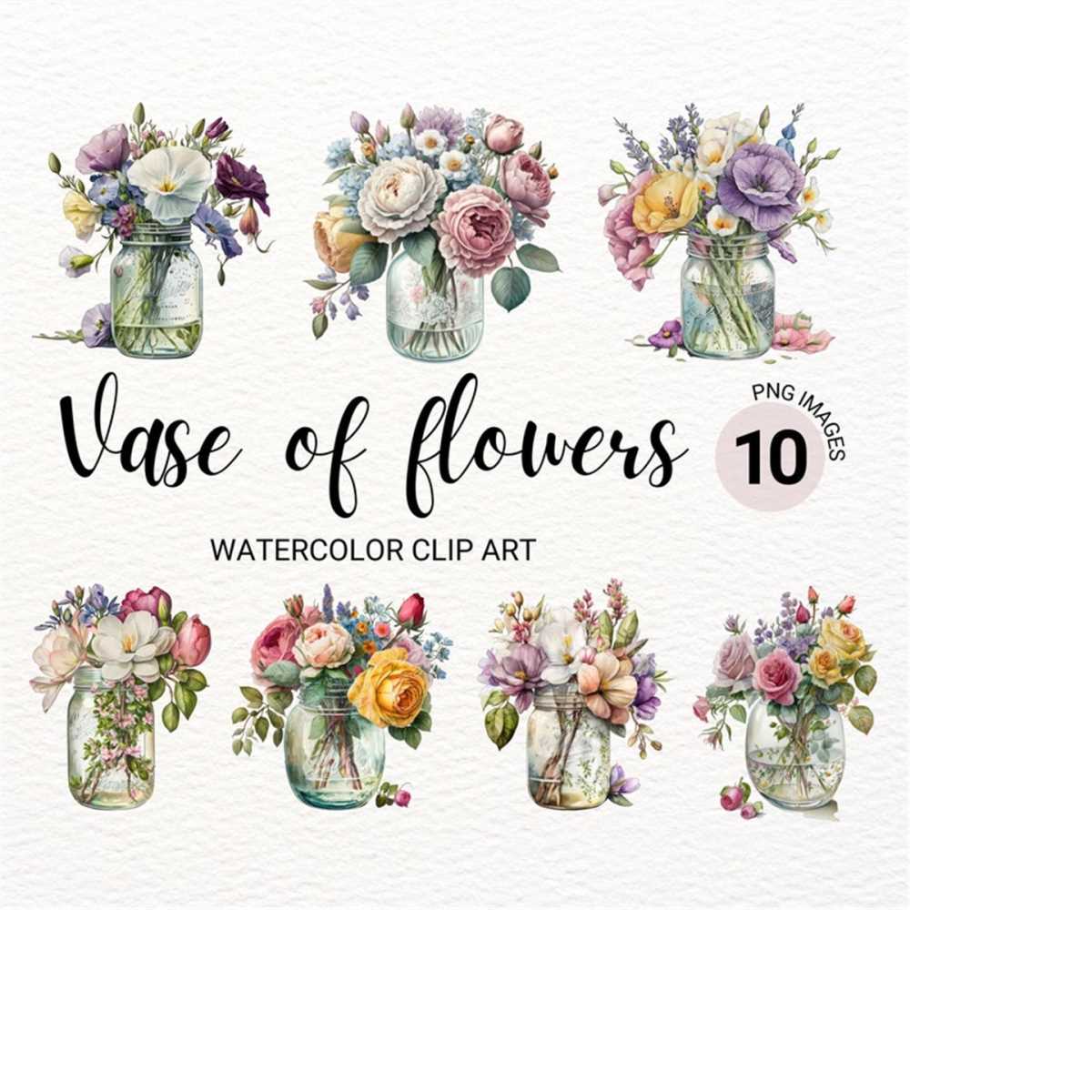 Vase of Flowers Clipart | Floral PNG | Watercolor Roses PNG | Inspire ...