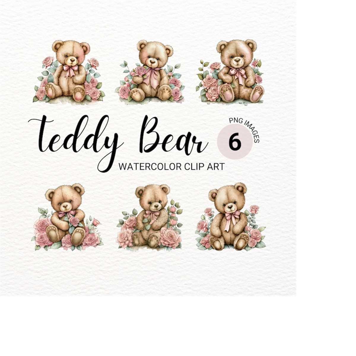 Teddy Bear with Roses Clipart | Watercolor Bear PNG | Nurser | Inspire ...