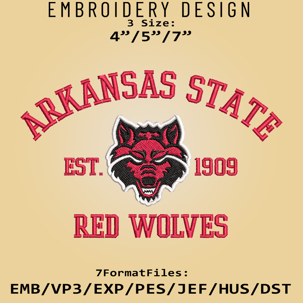 Arkansas State Red Wolves embroidery design, NCAA Logo Embro - Inspire ...