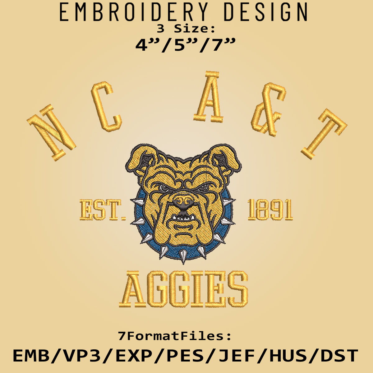 North Carolina A&T Aggies embroidery design, NCAA Logo Embro Inspire