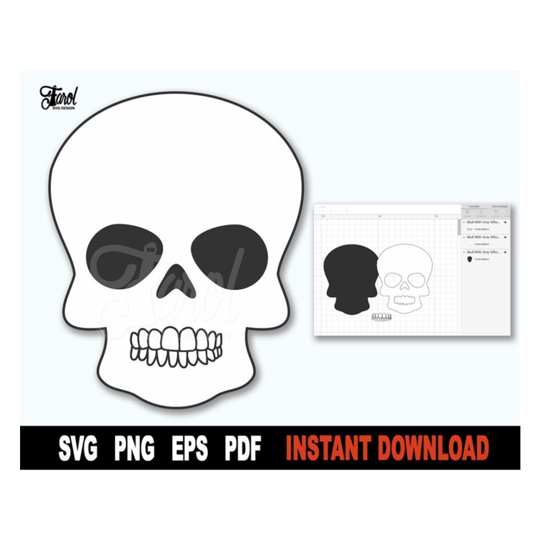 Scull File Skull SVG, Skull With Gray Silhouette SVG Cut File, SVG File | Inspire ...