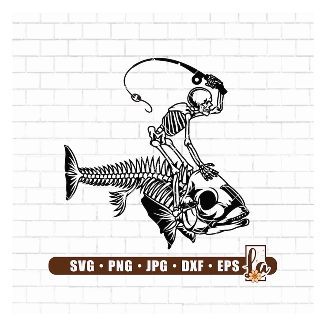 Fisherman Riding Fish Skeleton SVG | Funny Fishing SVG | Ske | Inspire ...
