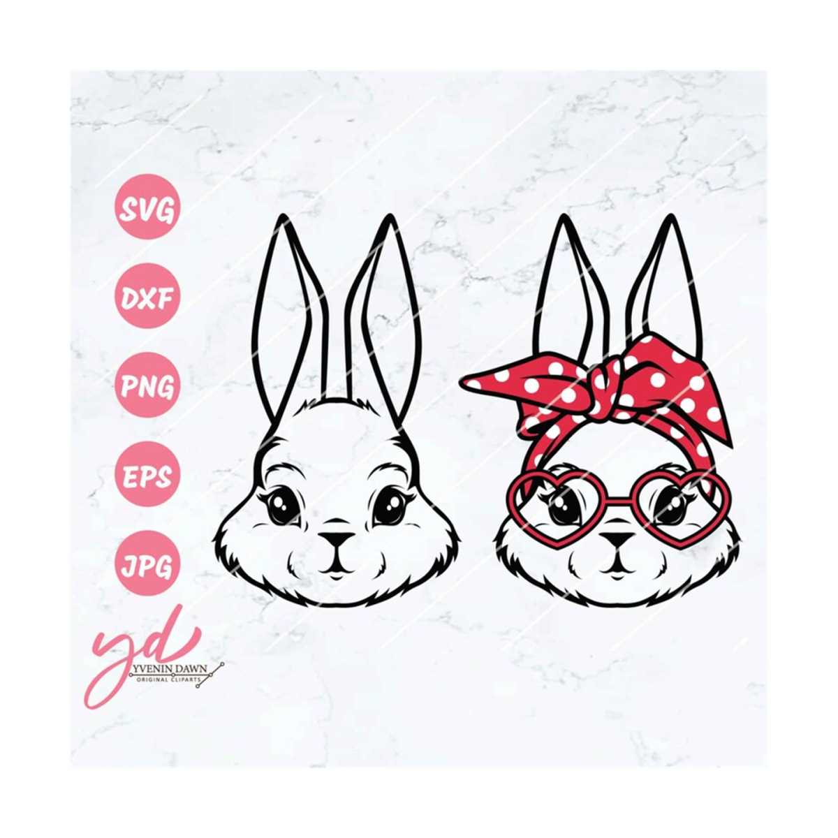 Bunny Svg | Bunny with Bandana svg | Cute Bunny Face Svg | E | Inspire ...