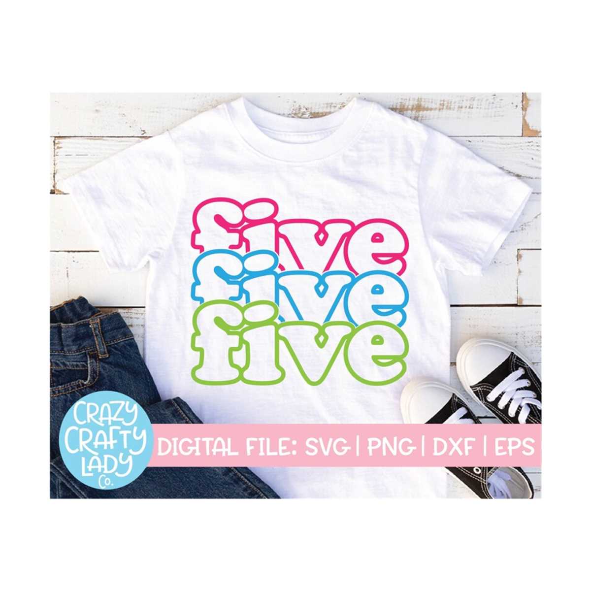 Five SVG, Retro Stacked Cut File, Boy 5th Birthday, Girl Par - Inspire ...