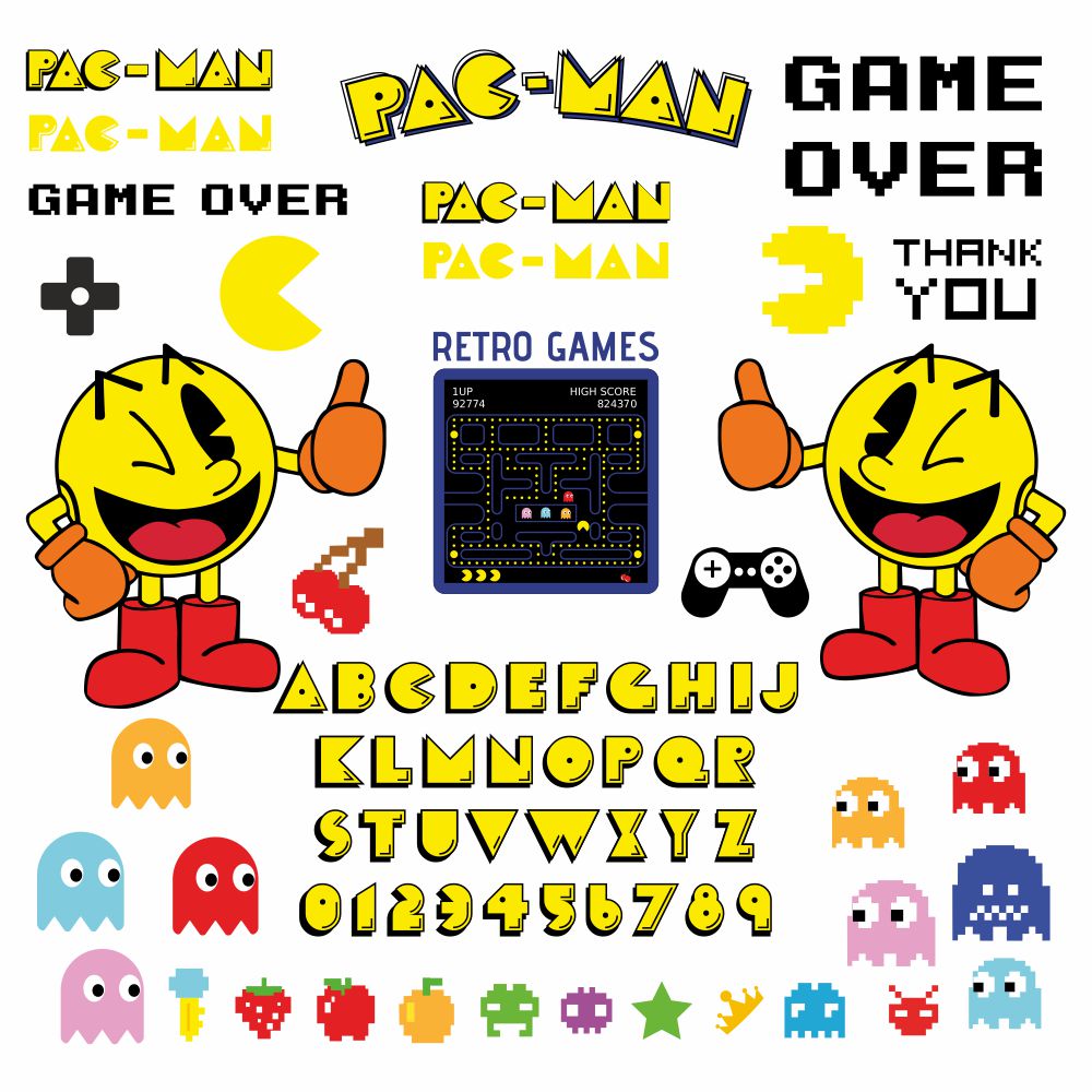 Gamer Svg Bundle Pacman Digital Pac Man Vector Font Alphabet | Inspire ...