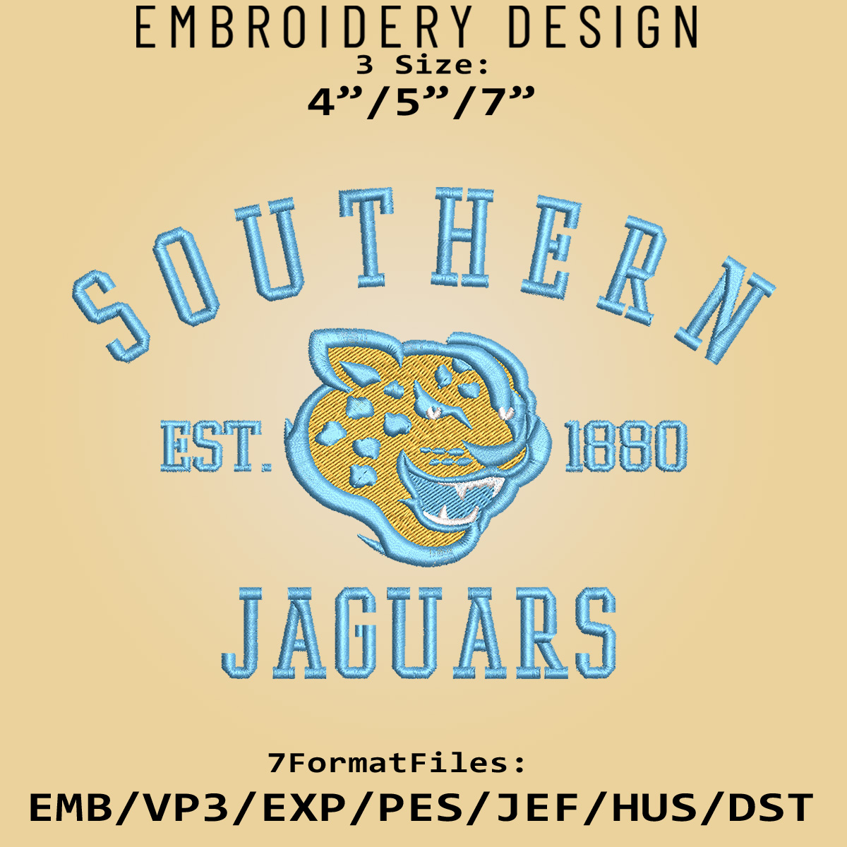 Southern Jaguars embroidery design, NCAA Logo Embroidery Fil Inspire