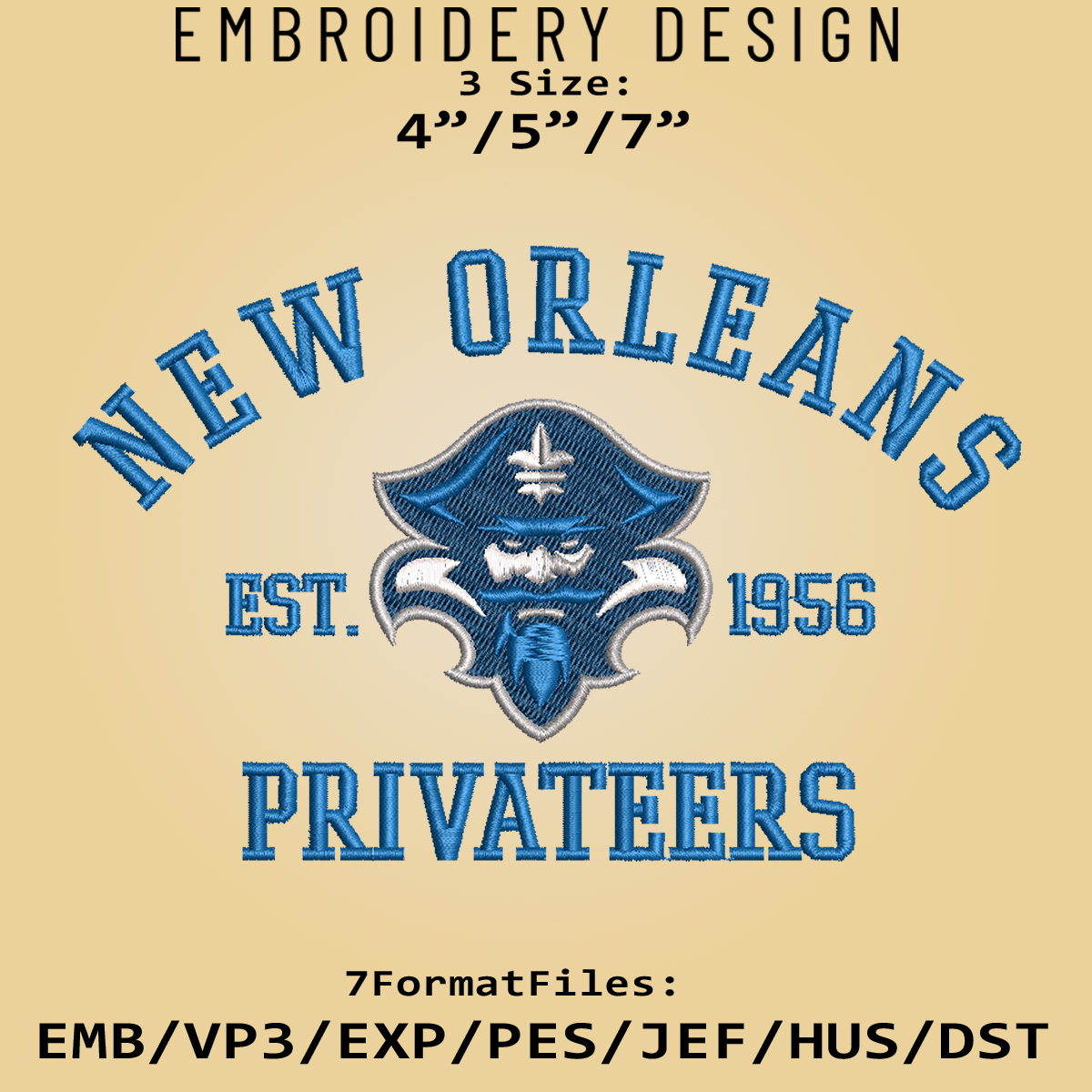 New Orleans Privateers embroidery design, NCAA Logo Embroide Inspire