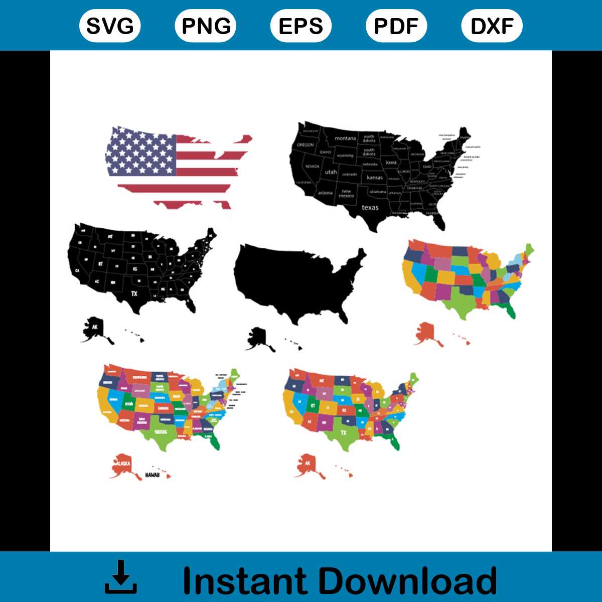 USA Map Bundle Svg, Nation Svg, United States Svg, America M | Inspire ...