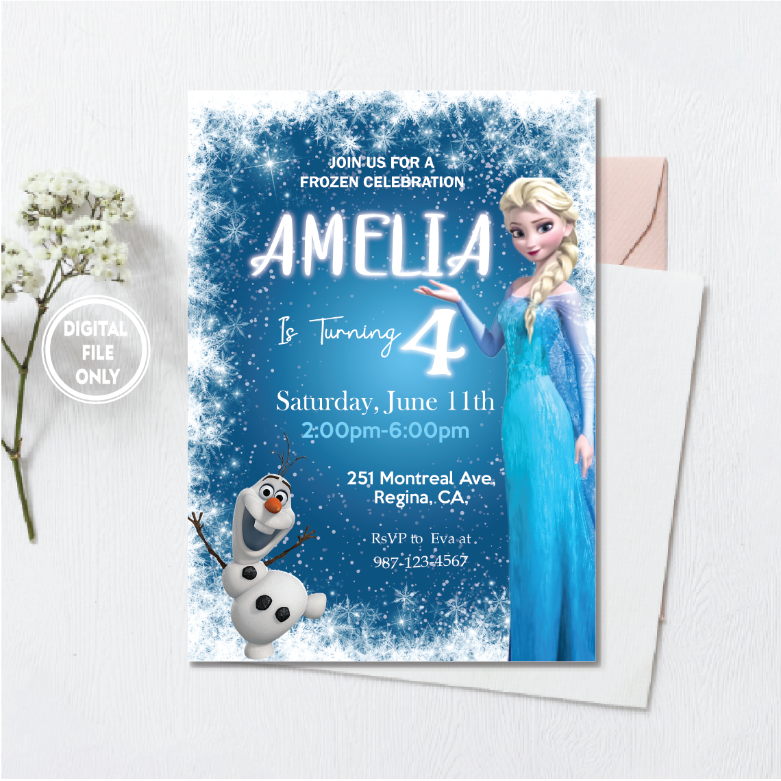 Personalized File Princess Elsa Birthday Invitation Frozen Inspire