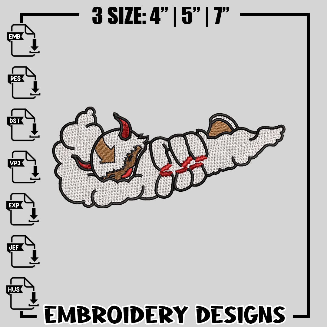 Nike Swoosh Avatar Appa embroidery design, Anime embroidery, - Inspire ...