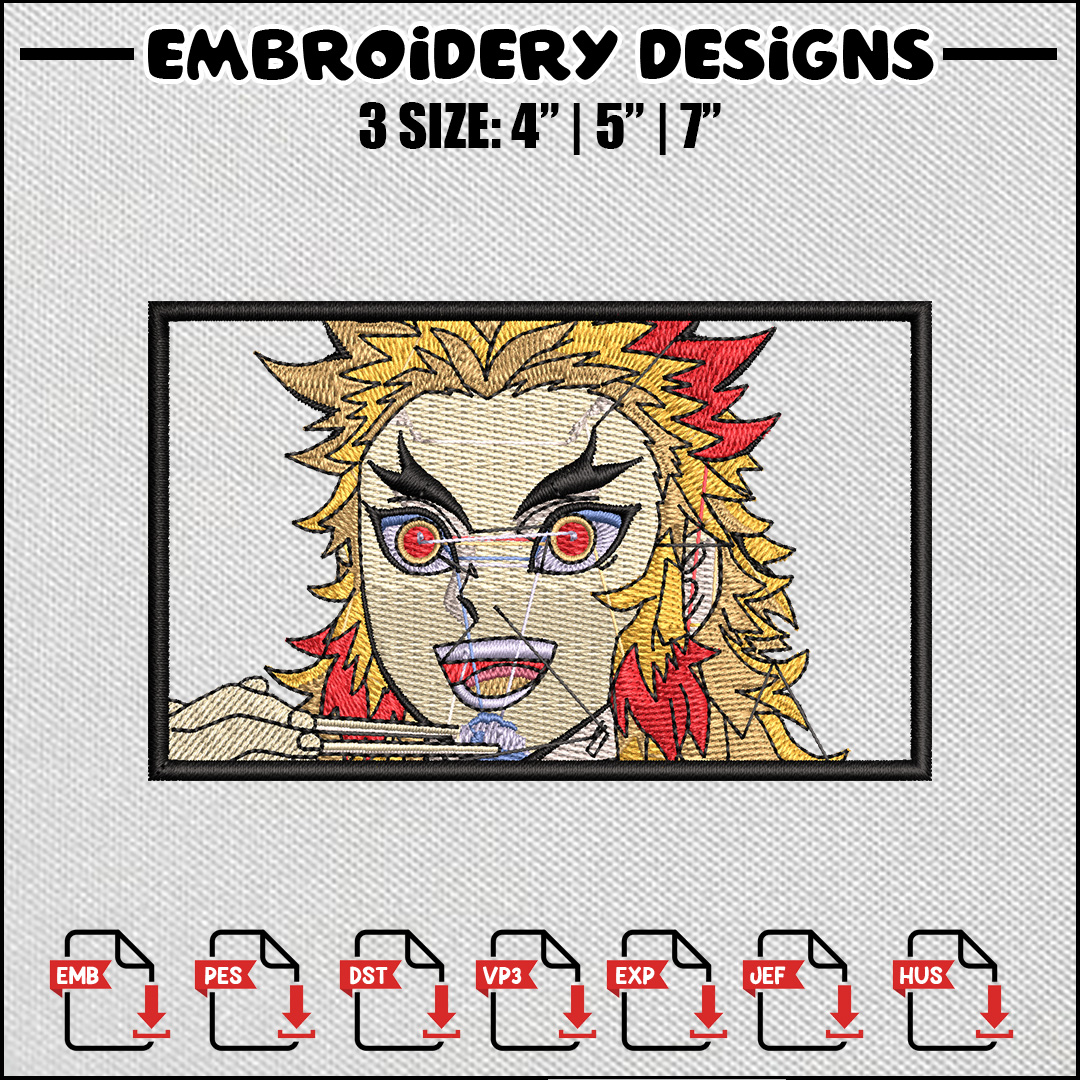 Rengoku smile embroidery design, Rengoku embroidery, Anime d Inspire