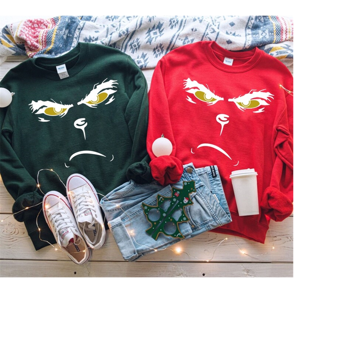 Green Grinch Face Print Long Sleeves Sweatshirt main image 1