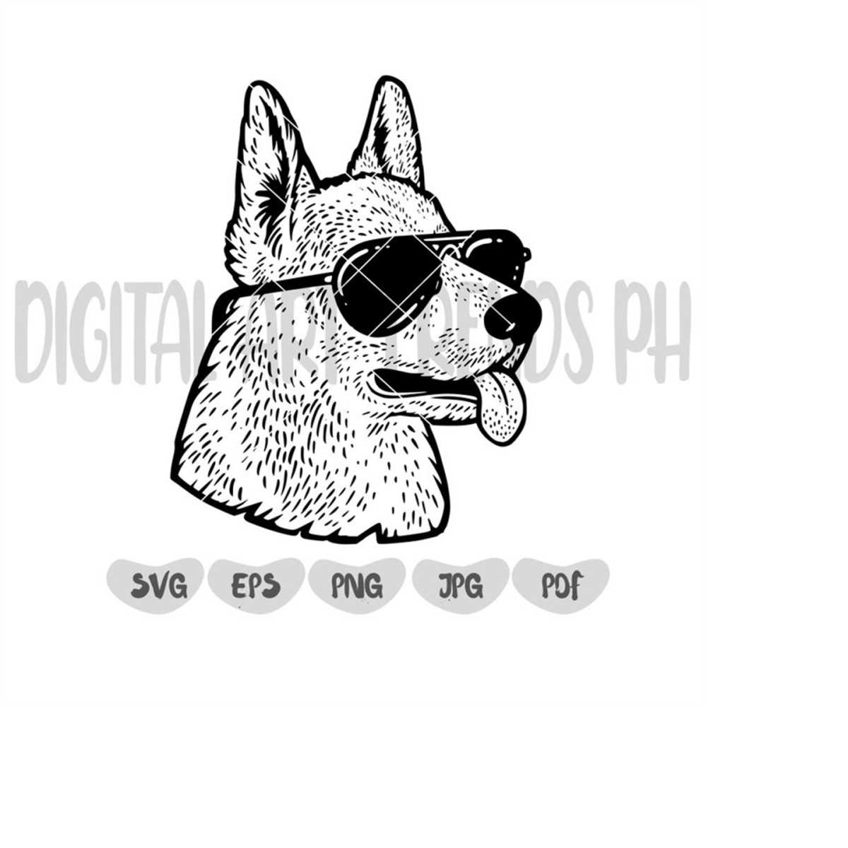 German Shepherd svg, Dog with glasses svg, Dog face clipart, Inspire