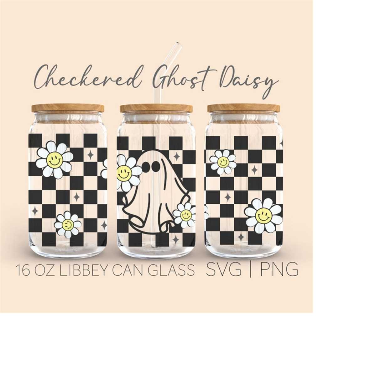 Checked Ghost Checkered Halloween Ghost Libbey Can Glass Svg, 16 Oz Glass, | Inspire ...
