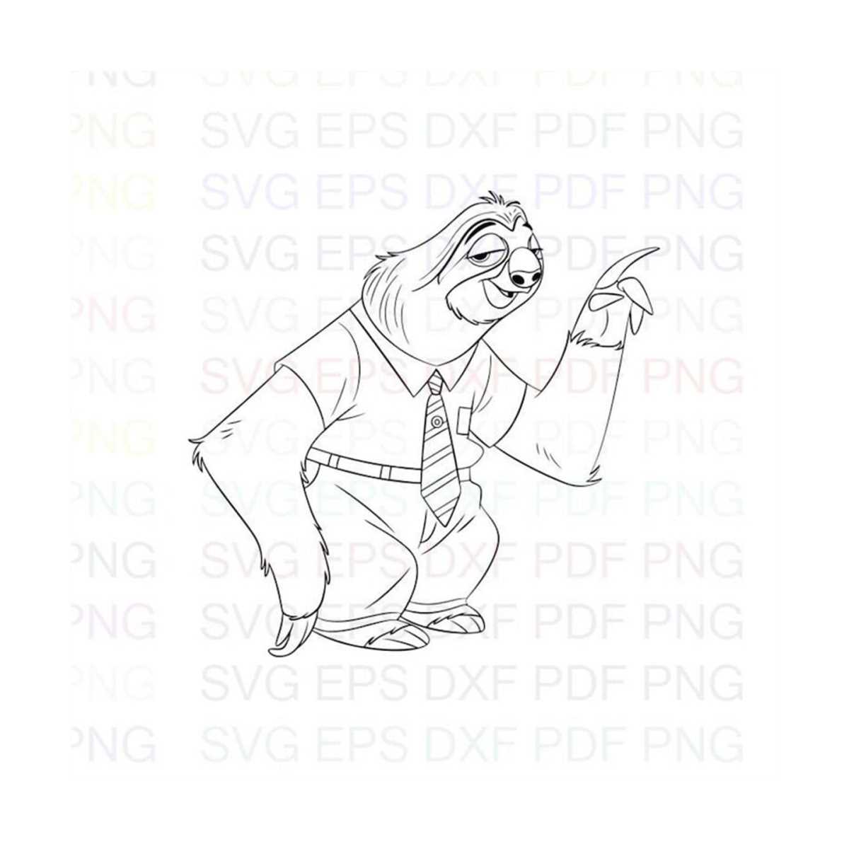 Flash_Slothmore_Zootopia Outline Svg Dxf Eps Pdf Png, Cricut - Inspire