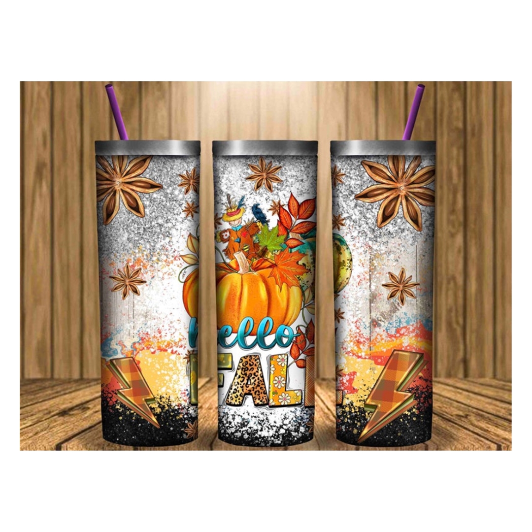 Hello Fall pumpkins 20 oz skinny tumbler png sublimation des | Inspire ...