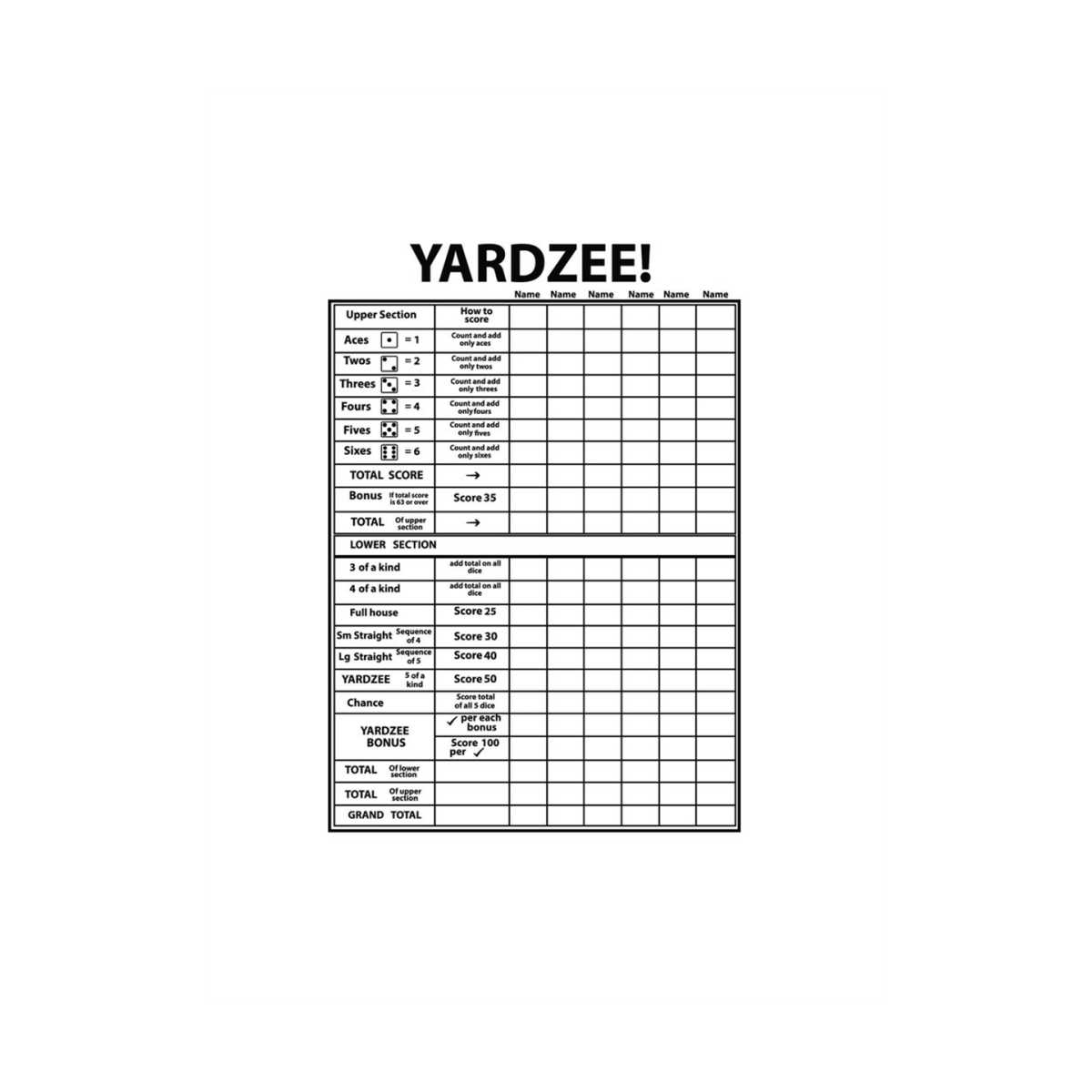 YARDZEE SCORE CARD Svg, Yardzee scorecard svg files, Yardzee Inspire
