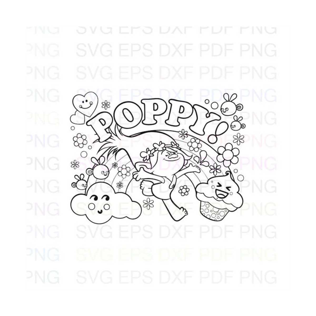 Poppy_Clouds_Trolls Outline Svg Dxf Eps Pdf Png, Cricut, Cut | Inspire ...