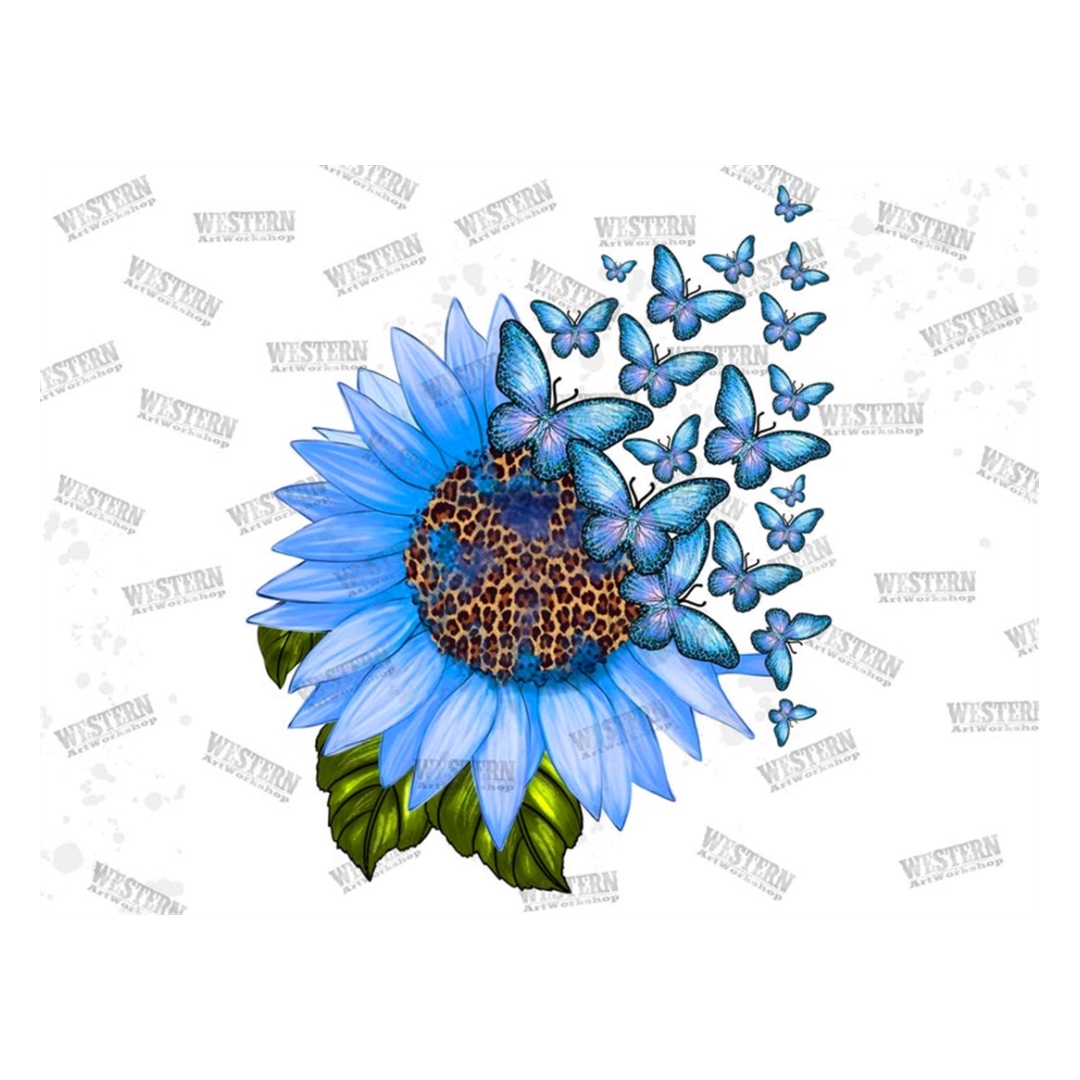 Blue Sunflower And Butterfly Png, Blue Sunflower Png, Blue B - Inspire