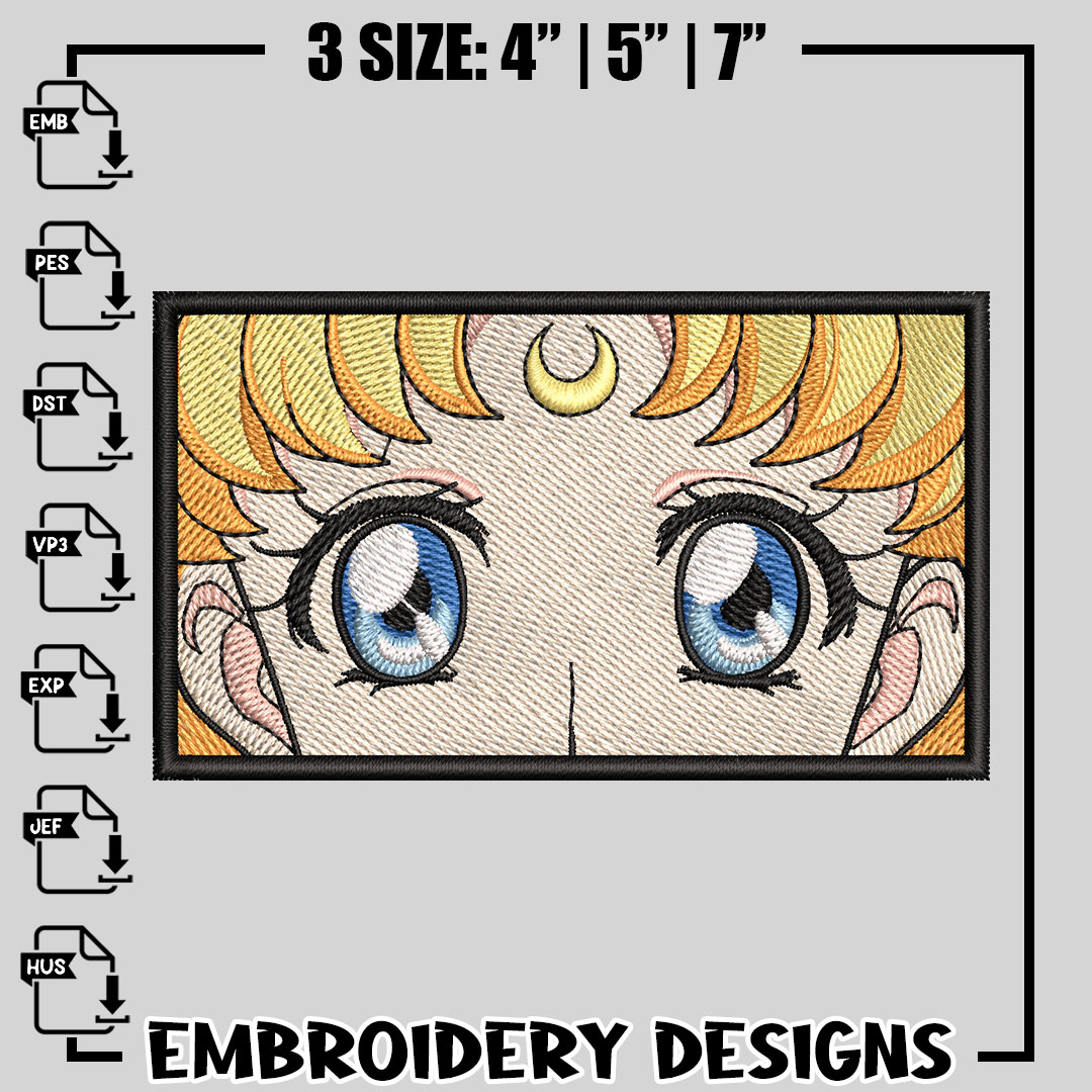 Sailor Moon eyes embroidery design, Sailor Moon embroidery, Inspire
