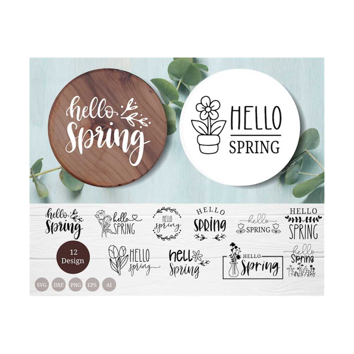 Hello spring svg bundle for cut file,farmhouse round sign sv | Inspire ...