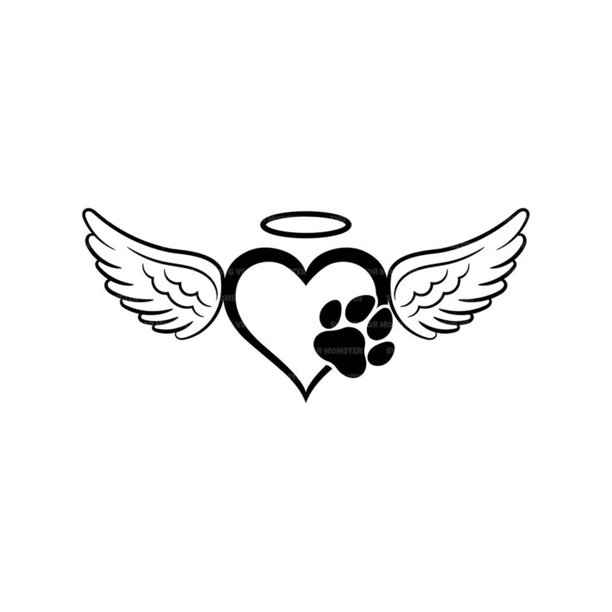 Heart Paw Print with Angel Wings and Halo Svg, Pet Memorial | Inspire ...