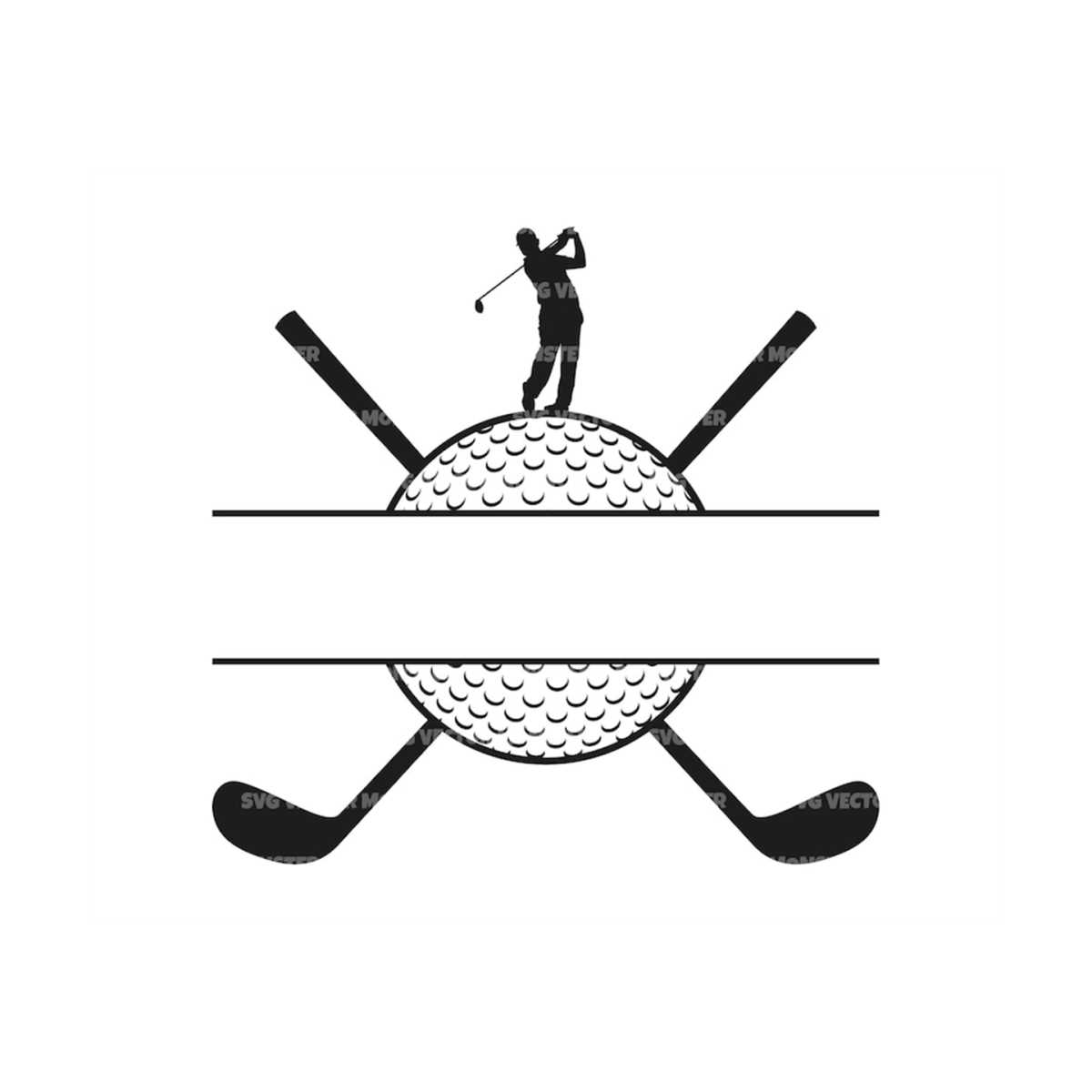 Golf Split Monogram Svg, Golfer Svg, Crossed Golf Clubs Name Inspire