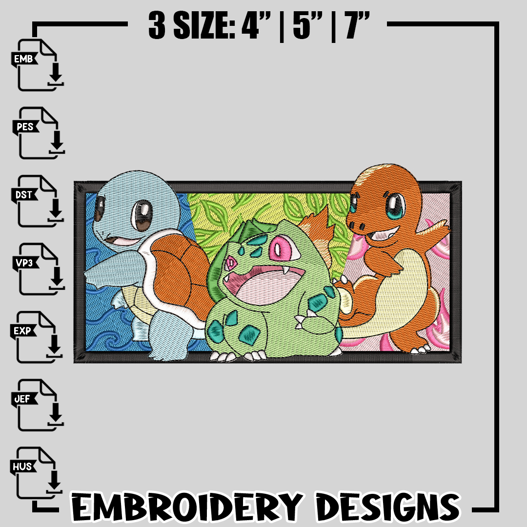 bulbasaur Charmander Squirtle embroidery design, Pokemon emb - Inspire ...