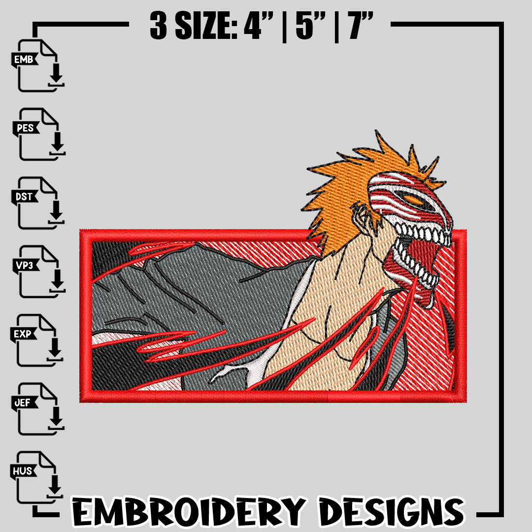 Ichigo Kurosaki embroidery design, bleach embroidery, anime Inspire