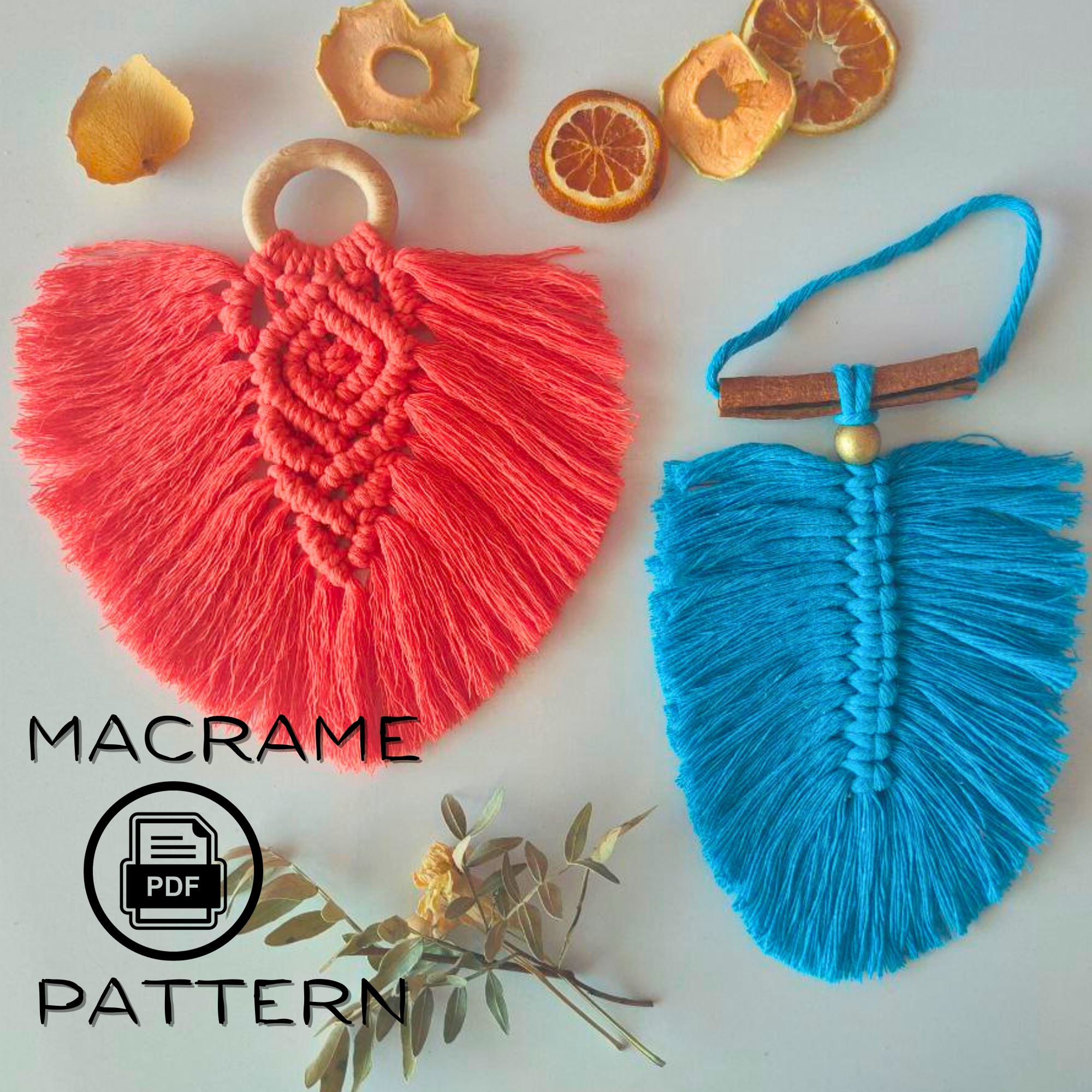 Set 2 Feather Macrame Pattern / Leaf tutorial / Step by Step | Inspire ...