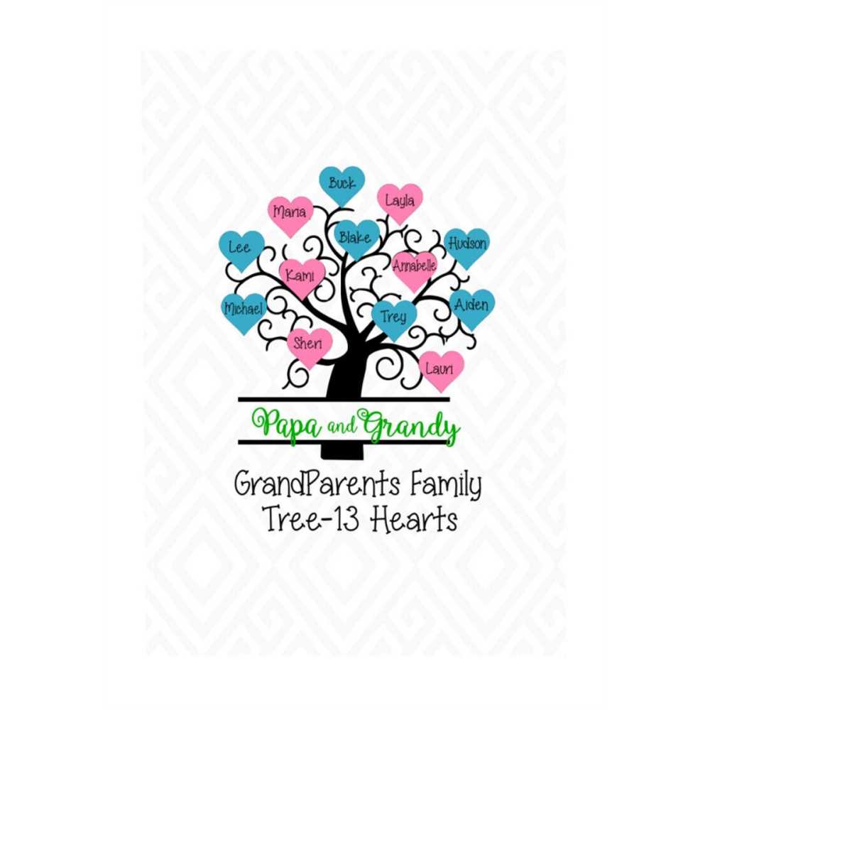 Grandparents Family Tree with 13 Hearts SVG, EPS, Ai and Pdf Inspire