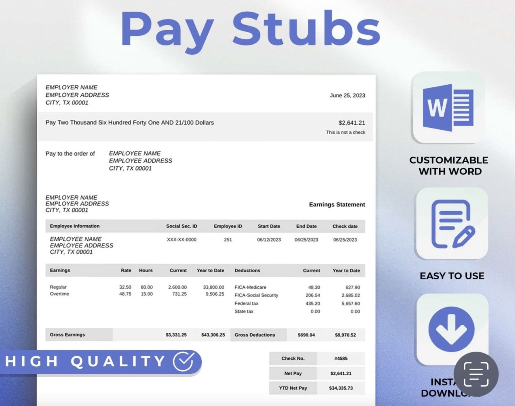 Authentic Paycheck Stub Template Editable Inspire Uplift(04)