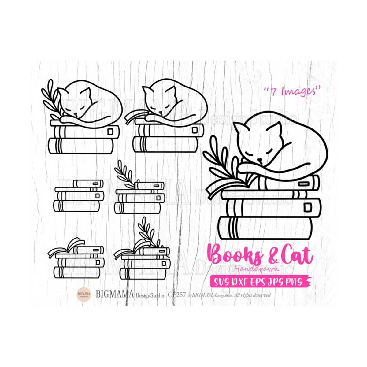 Book lover svg,Book Cat,Sleeping Cat,Books svg,outline,Readi Inspire