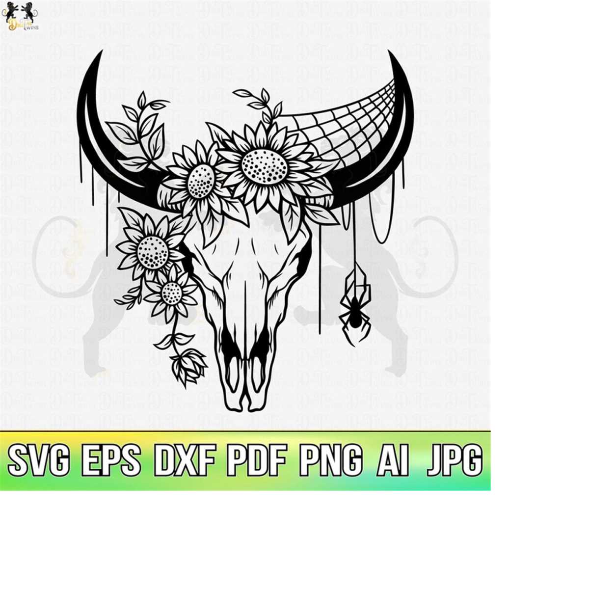 Cow Skull with Flowers Svg, Floral Cow Svg, Cow Svg, Bull Sv - Inspire