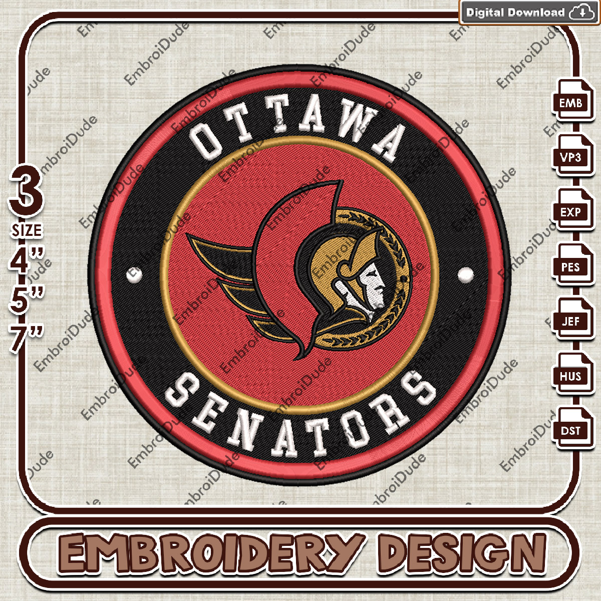 Ottawa Senators NHL Team Embroidery Design, NHL Logo Embroid Inspire