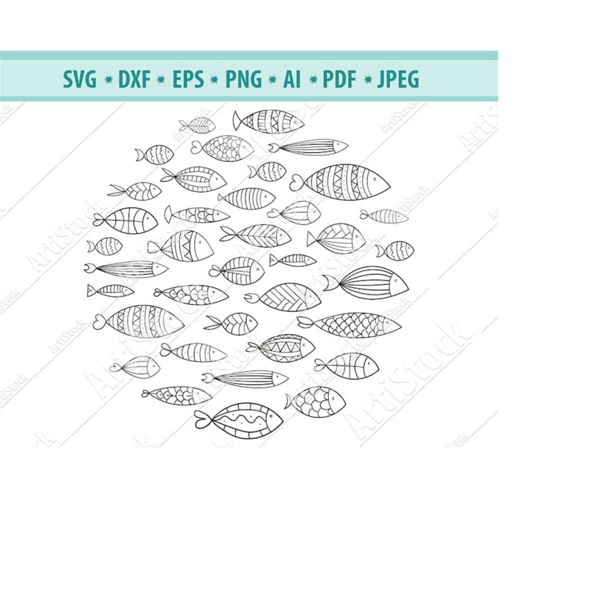 Fish SVG DXF PNG, School of fish Svg, Fish pattern Svg, fish | Inspire ...