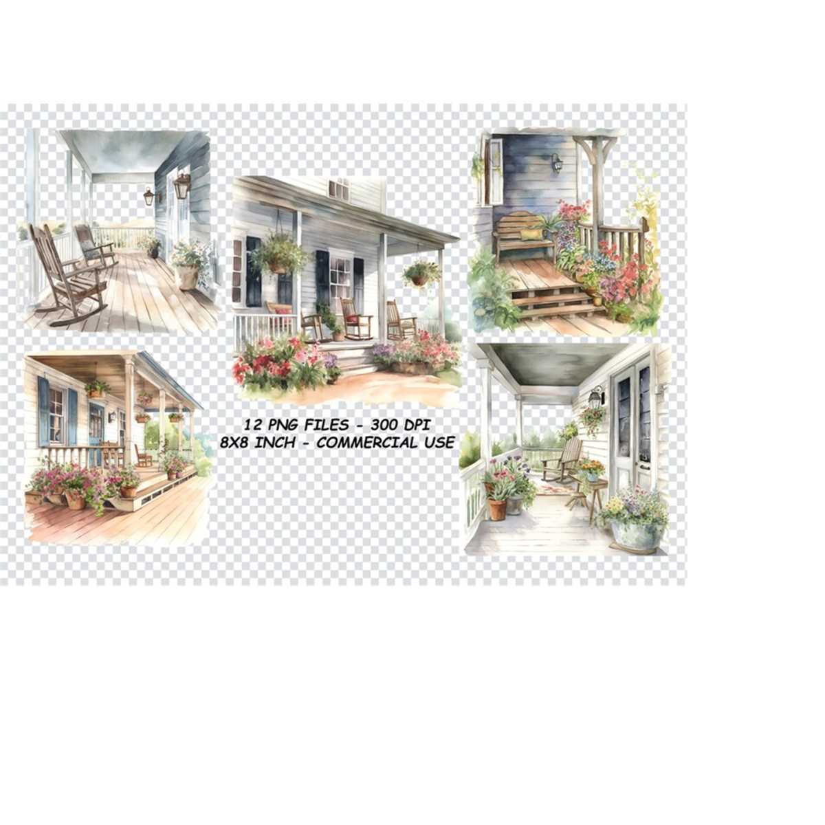 FARMHOUSE PORCH WATERCOLOR Clipart, Porch Bundle Png, House - Inspire ...