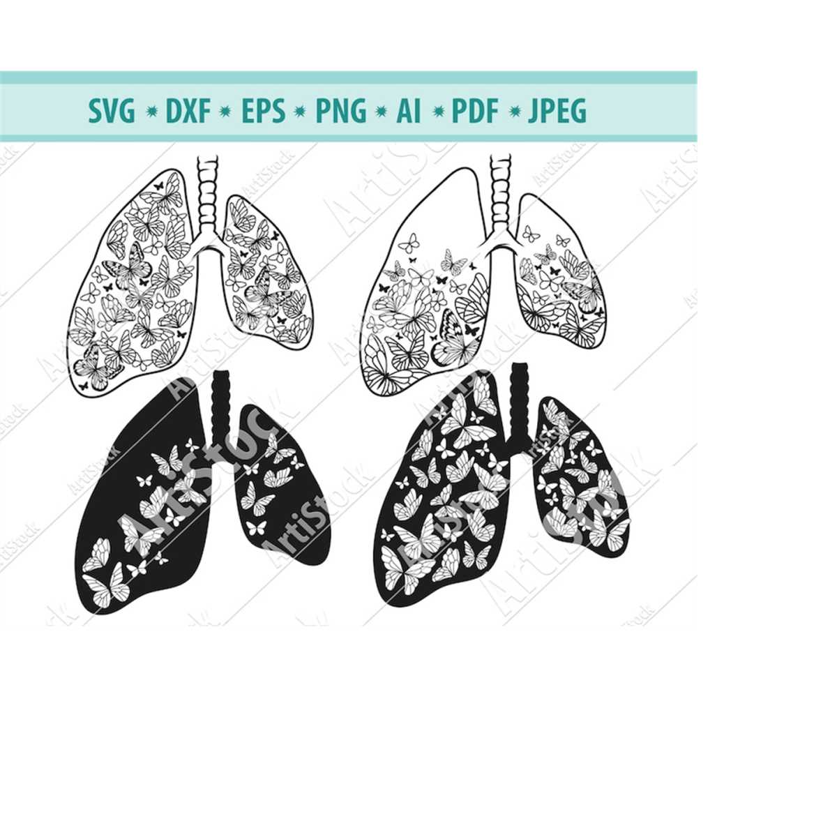 Human lungs with butterflies Svg, Anatomical Svg, Lung with Inspire