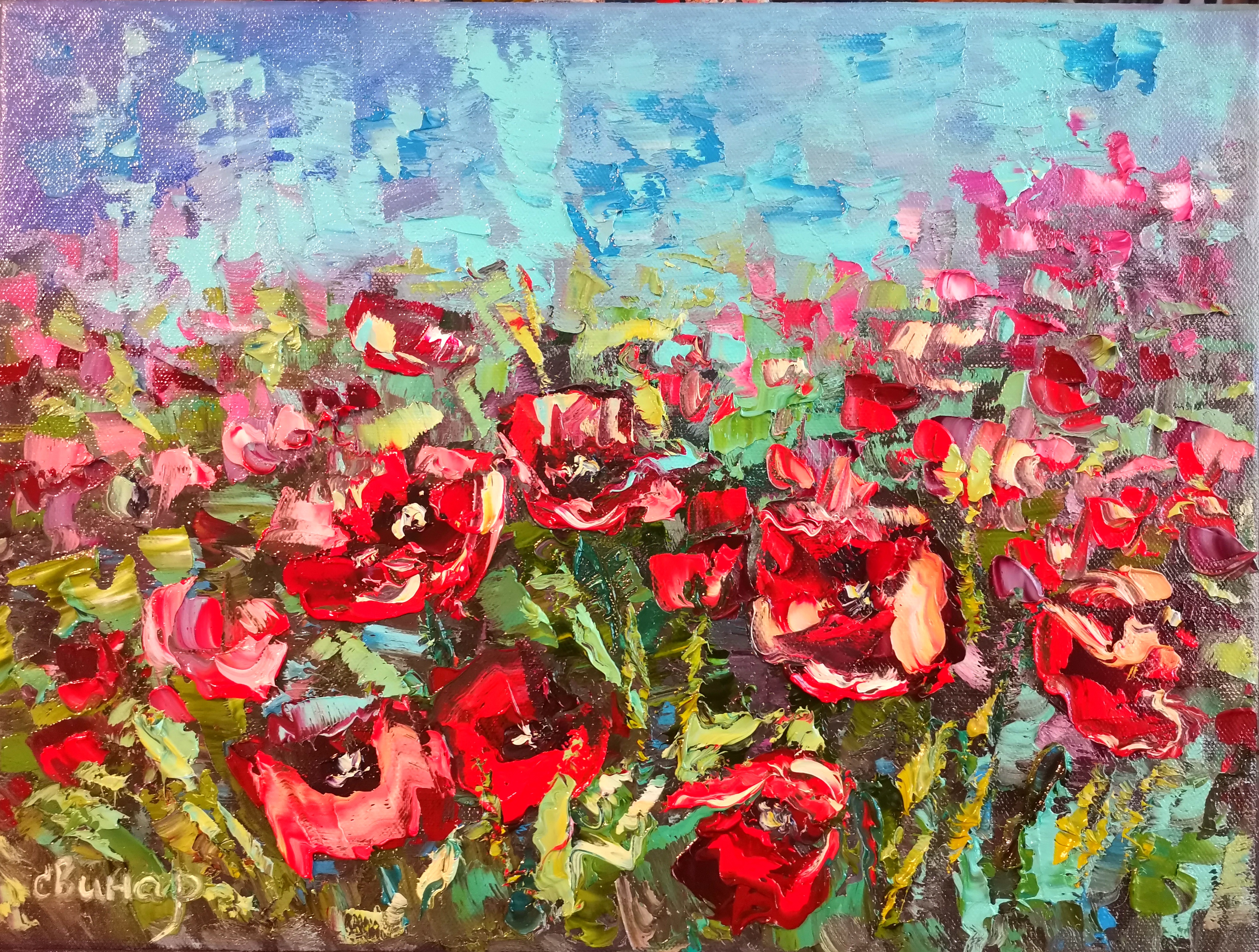 Poppies Landscape Oil Painting Field Flowers Impasto Origina | Inspire ...