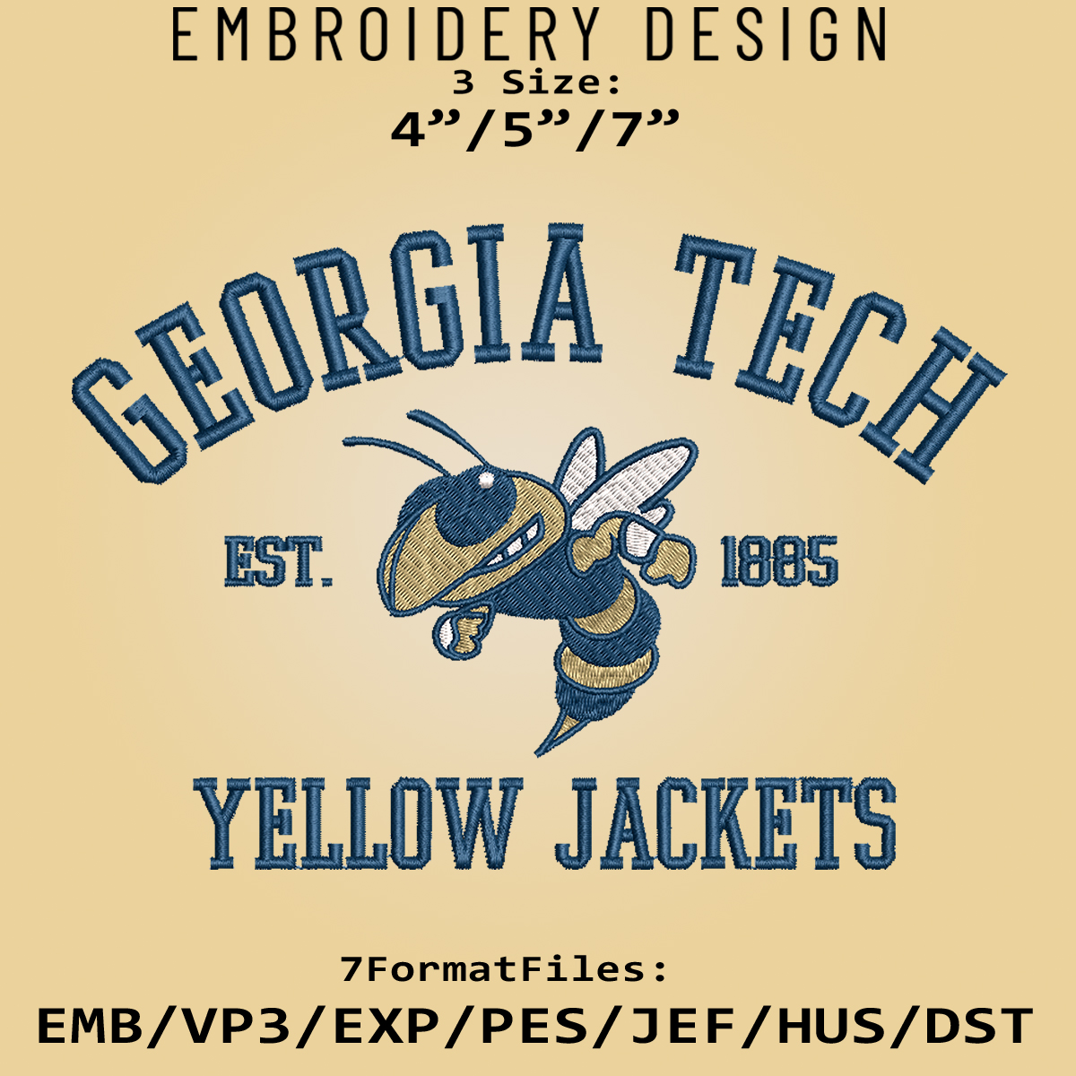 Tech Yellow Jackets embroidery design, NCAA Logo Emb Inspire