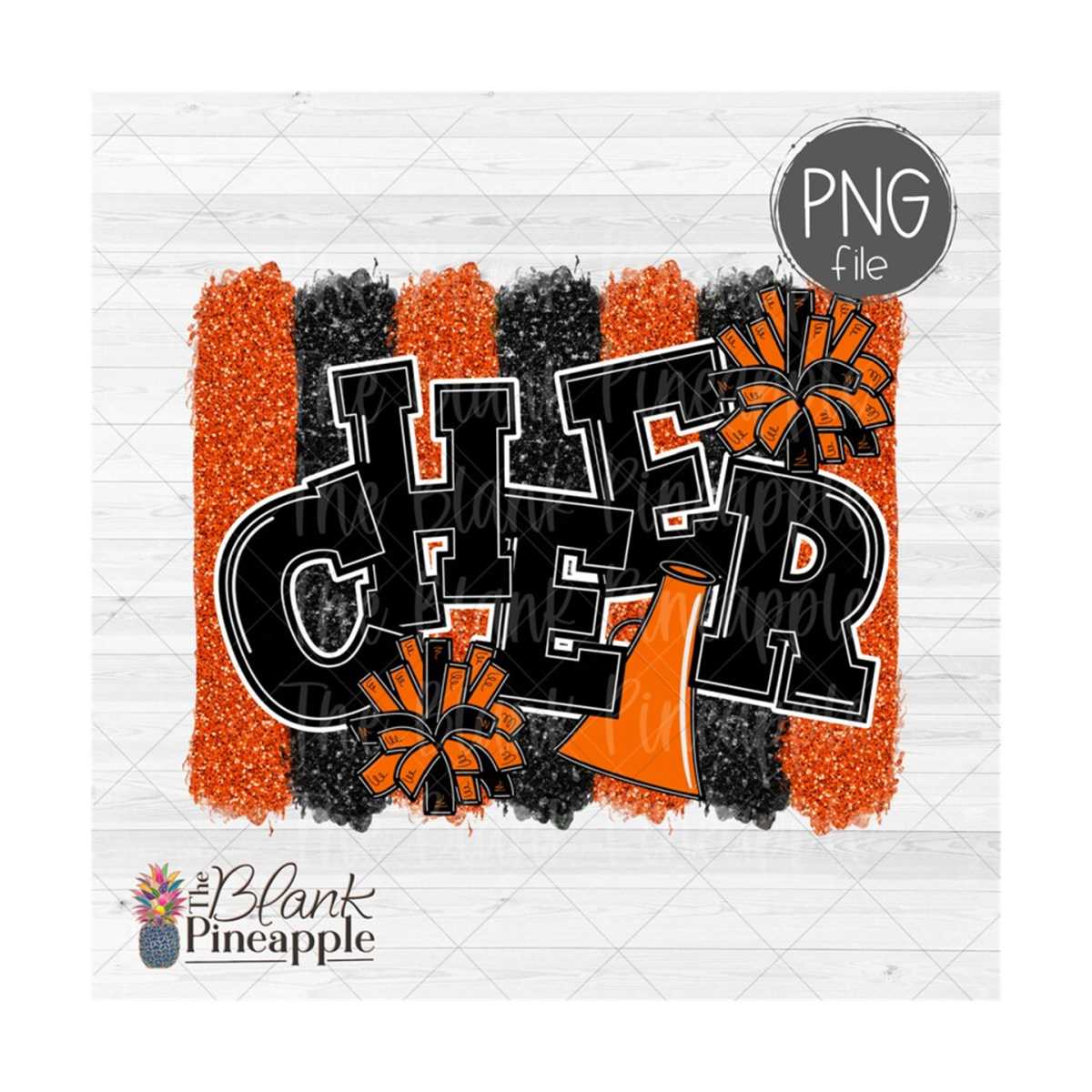 Cheer Design PNG, Glitter Brush Cheer in Orange and Black wi | Inspire ...