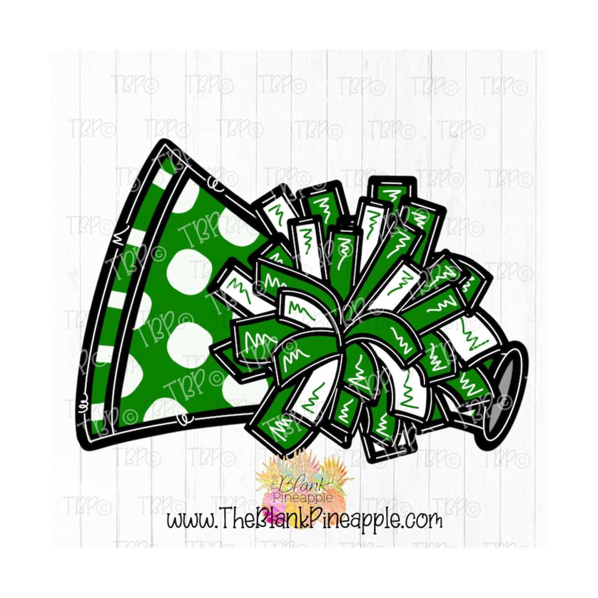 Cheer Design PNG, Cheerleading Pom Pom and Megaphone White a - Inspire