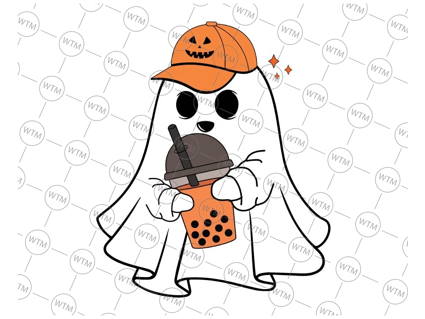 Cute Little Ghost Drinking Coffee Halloween Spooky Season Sv | Inspire ...